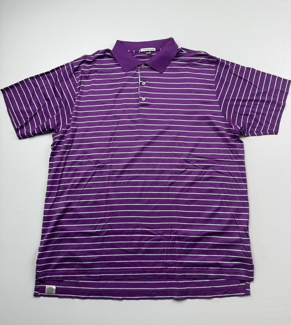 Peter Millar Polo Shirt Mens 2XL Purple Striped Golf Casual Knit Short Sleeve